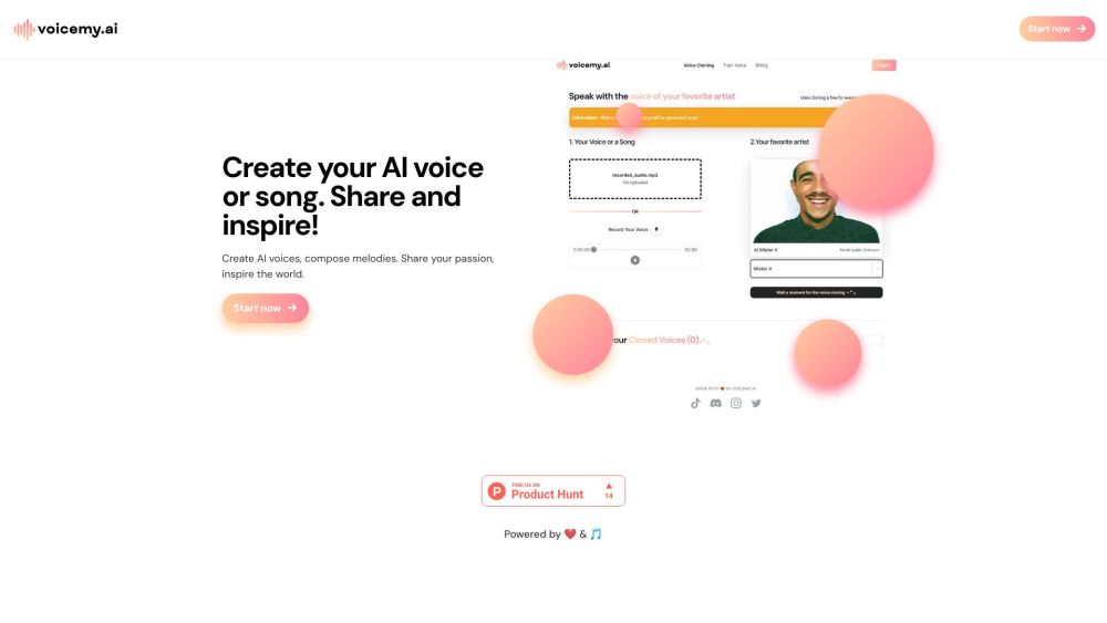 Voicemy.ai: Create, Share, Inspire with AI Voice and Song Tools