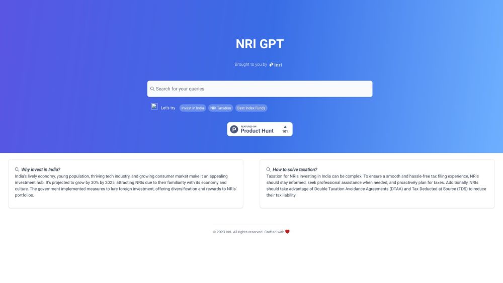 NRI GPT: AI Chatbot for NRI India Investment and Tax Queries