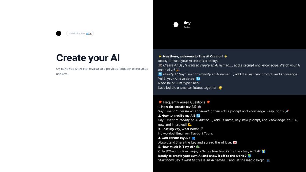 TinyAI: Create Your AI Assistant with No Coding, Simple Chat Setup