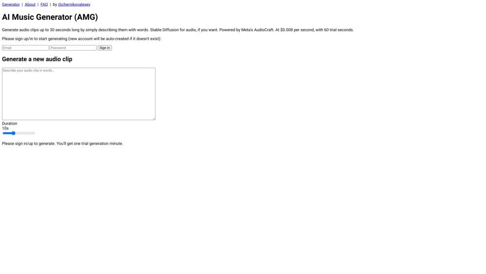AI Music Generator (AMG) : Create 30s Audio Clips with Text Descriptions