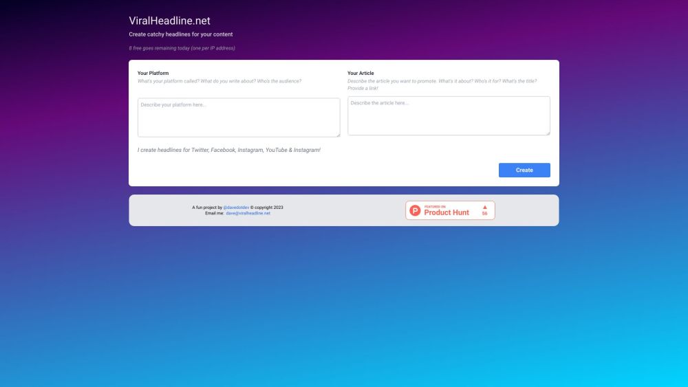 ViralHeadline.net: Create Headlines for Blogs, Podcasts, Videos, Newsletters