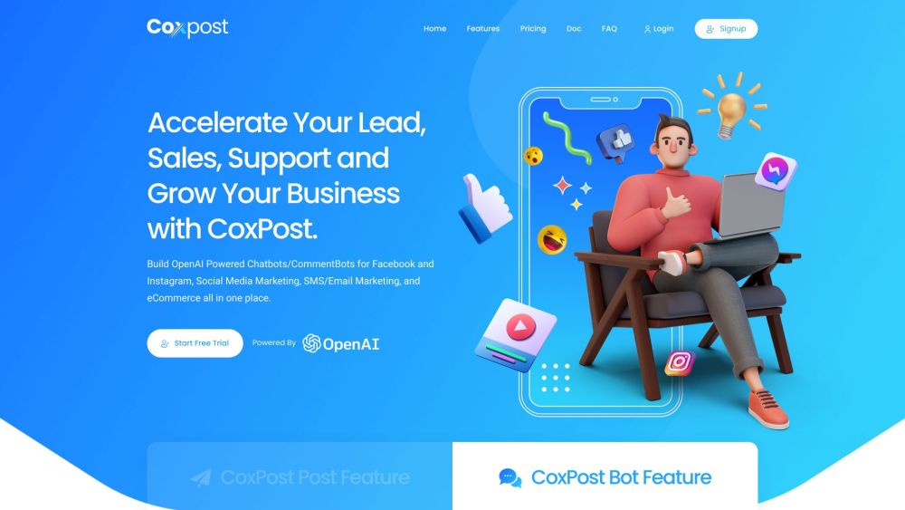 CoxPost: AI Social Media Manager, Chatbot, Email & SMS Marketing