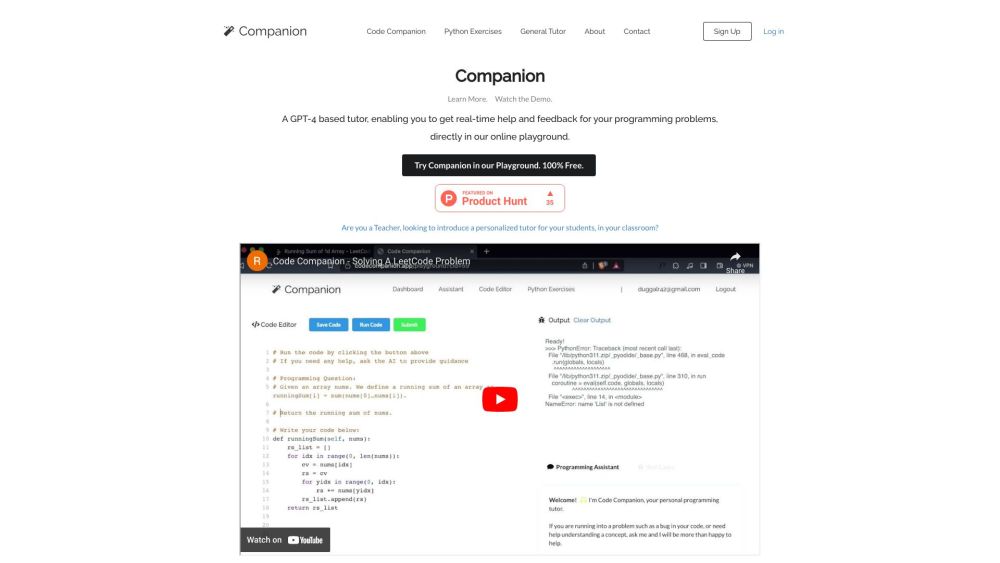 Code Companion: GPT-4 Tutor for Real-Time Programming Help & Feedback