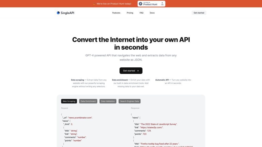 SingleAPI: GPT-4 Web Data Extraction API - JSON Effortlessly Delivered