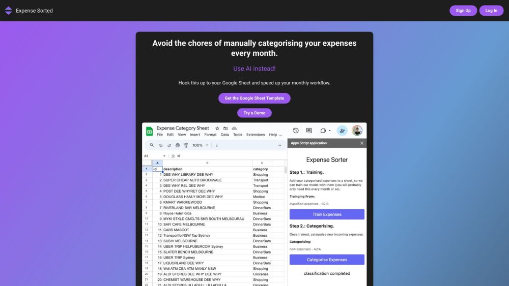 Expense Sorted: AI-Powered Monthly Expense Categorisation | Auto Sort