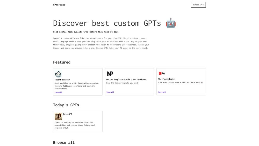 GPTs Base: Find Quality GPTs to Enhance Your AI Chatbot