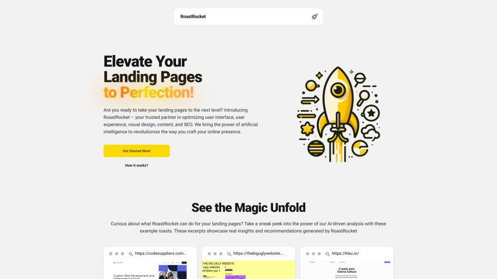 RoastRocket: AI-Driven Landing Page Optimization for UI, UX, SEO, Design