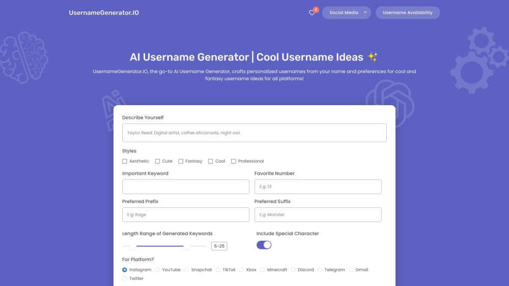 UsernameGenerator.IO: AI Tool for Unique, Personalized Usernames