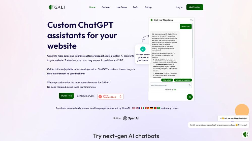 Gali - Custom AI Chatbot : Backend-Connected, Data-Trained Assistants