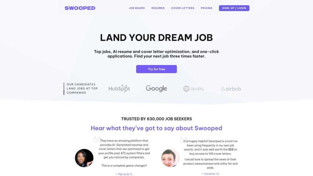 Swooped: Job Board & AI Resume and Cover Letter Generator Tool