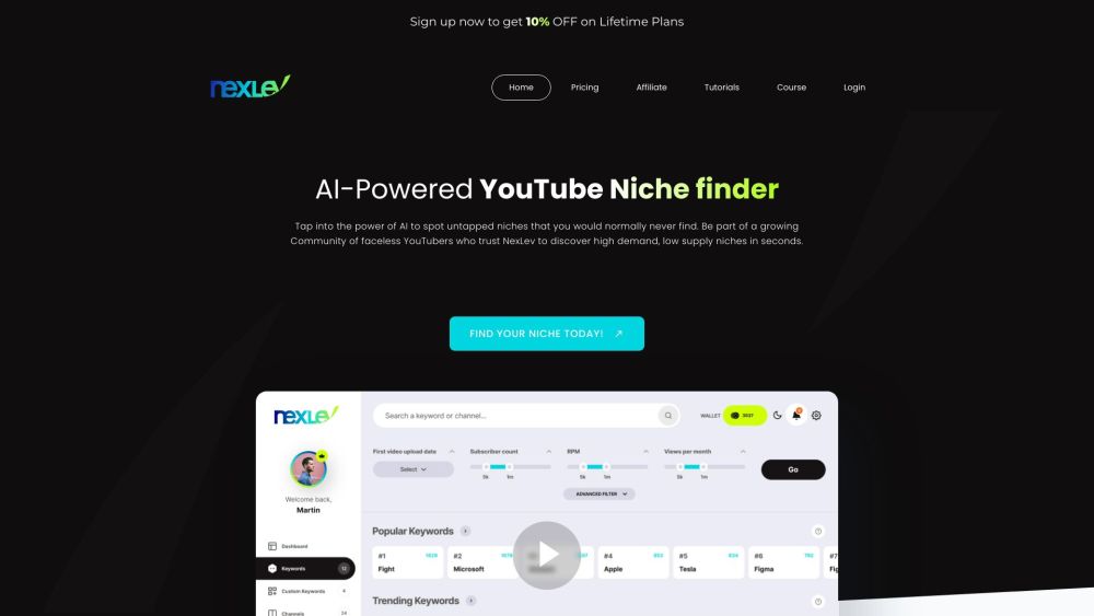 'Nexlev - AI YouTube Niche Finder: Discover High-Demand Niches Fast'