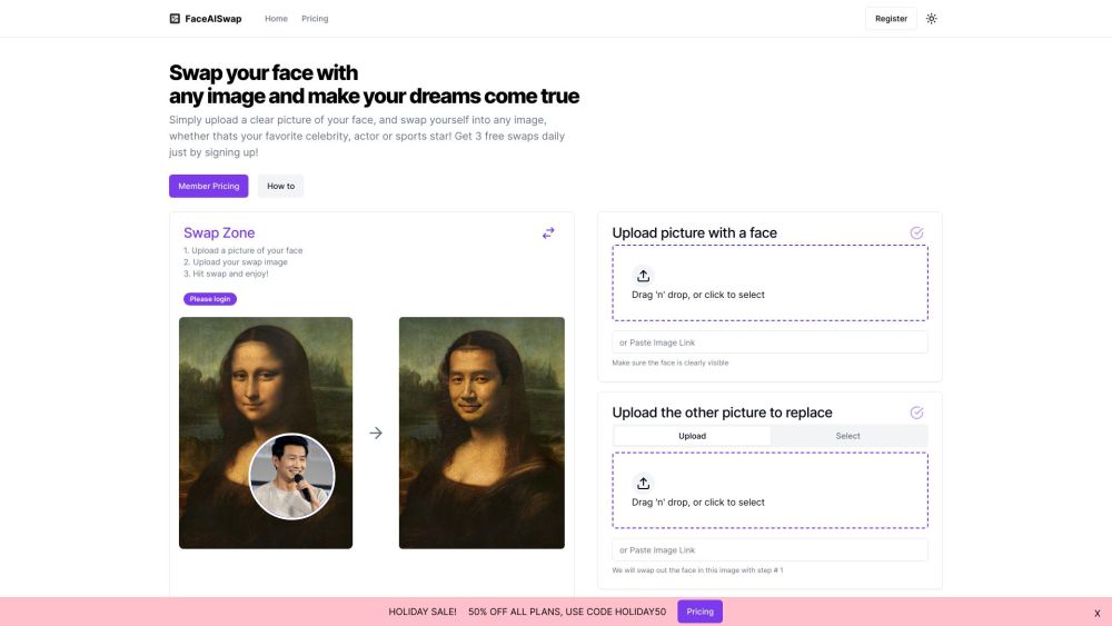 FaceAiSwap: Fun Transformations - Swap Your Face with Any Picture!