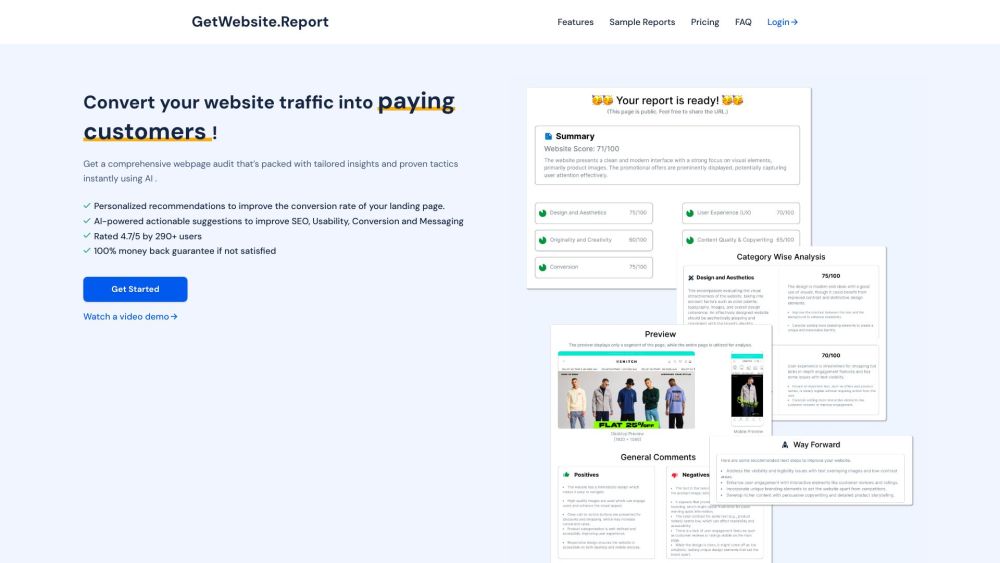 GetWebsite.Report: AI Analysis for UI, UX, Design, Content, SEO