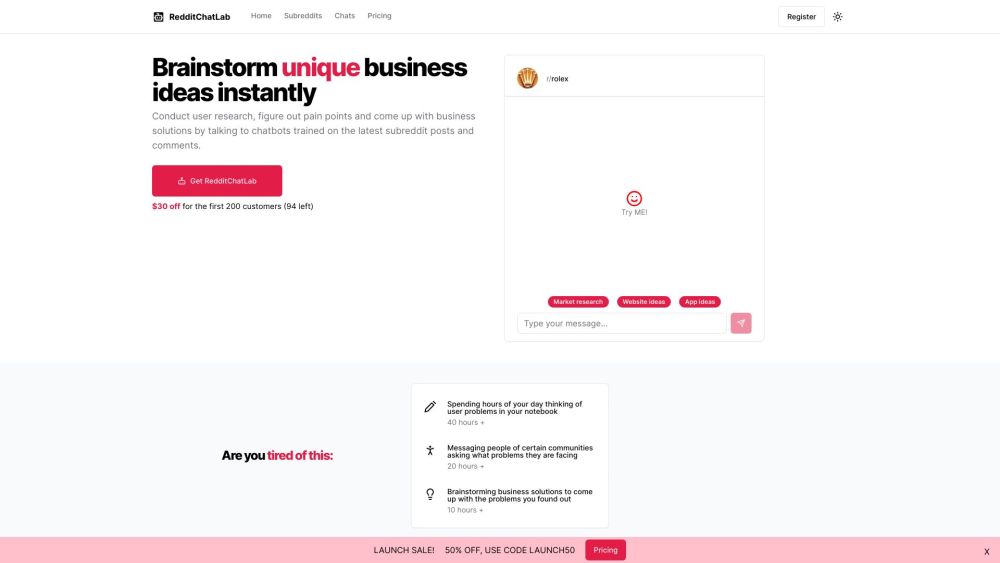RedditChatLab: Research Pain Points, Find Business Solutions with Chatbots