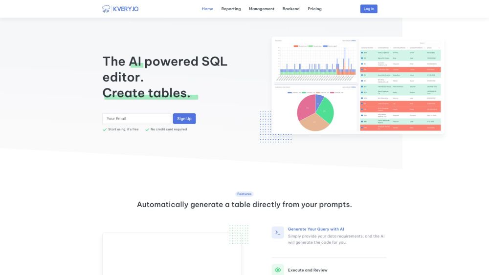 Kvery: AI SQL Editor - Auto Tables, Graphs, Cards, Forms & APIs