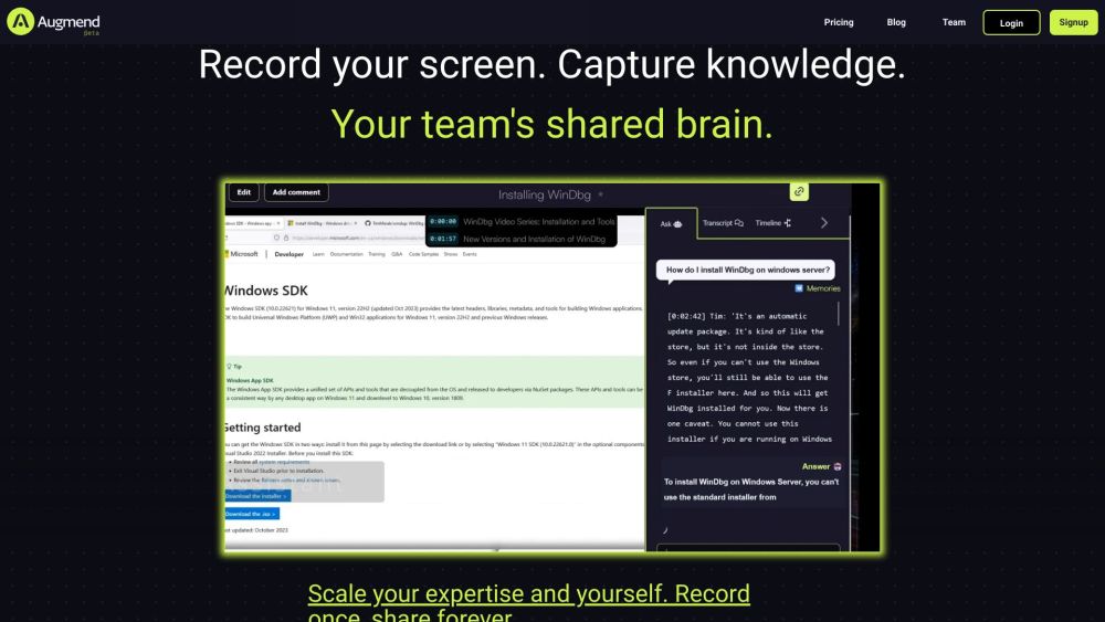 Augmend : Screen Recording, Knowledge Capture, Expertise Scaling