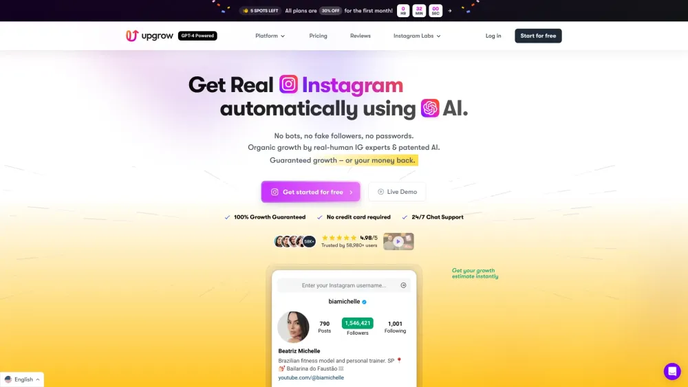 UpGrow: AI-Powered IG Growth, Get Real Followers & Automate Growth