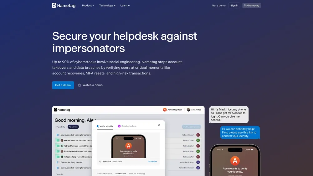 Nametag : Secure Identity Verification for Helpdesks