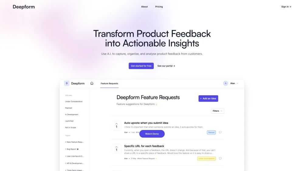 Deepform: Efficient Feedback Capture, Organisation & Analysis in Seconds