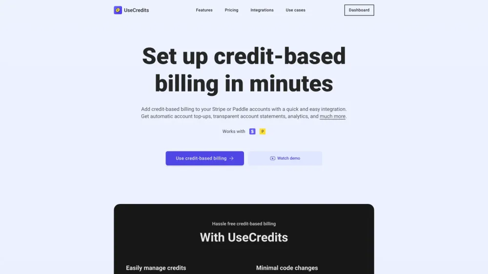 UseCredits: Quick Integration for Credit Billing & Analytics Features