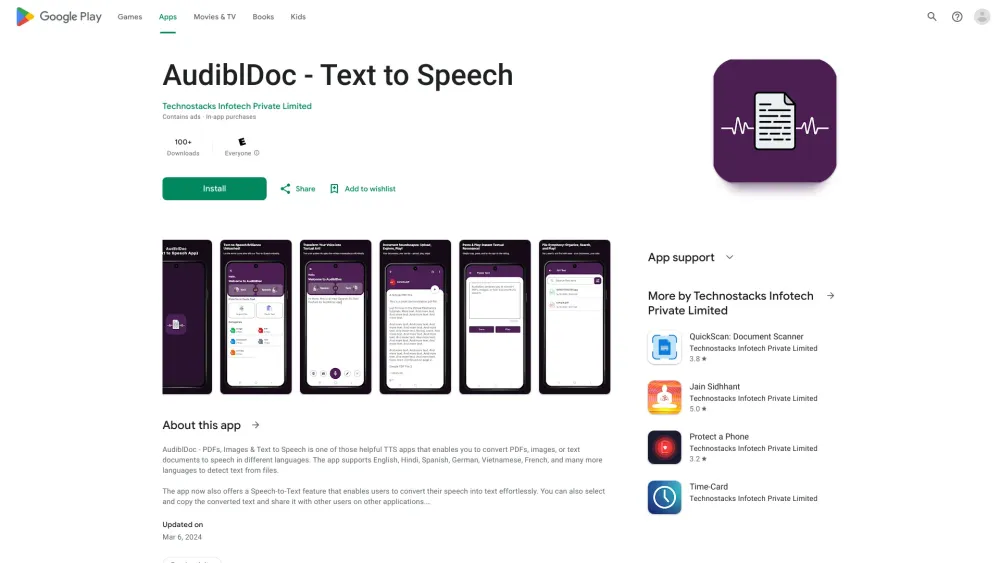 AudiblDoc: Text to Speech & Speech to Text App - Versatile, Efficient