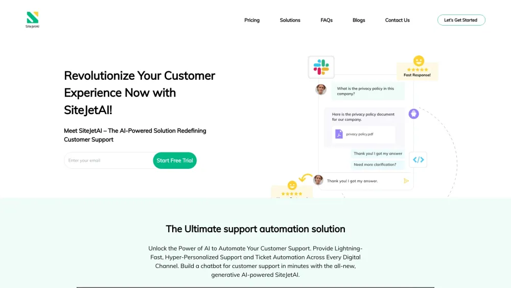 SiteJetAI: AI-Driven, Tailor-Made Customer Service Chatbot