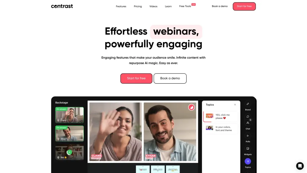 Contrast: Engaging Webinars People Watch Till End, No Card