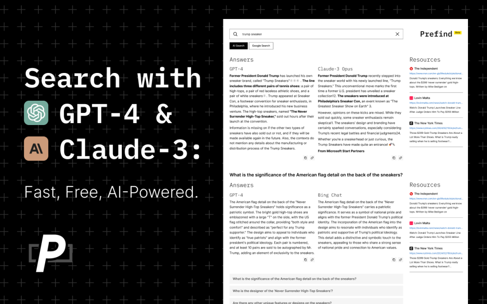 Prefind: AI Search with GPT-4 & Claude-3, Multi-Model, Fast & Free