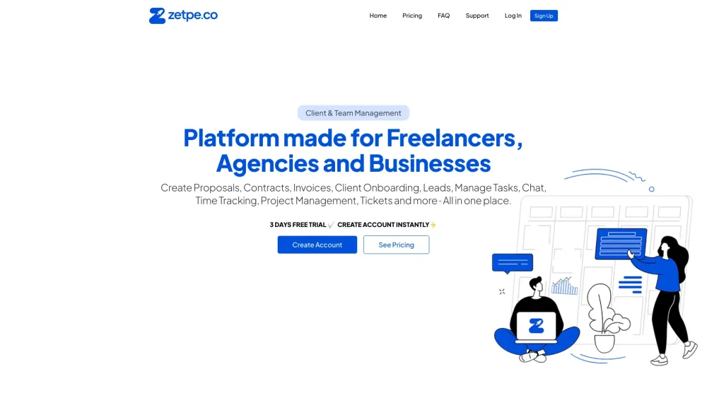 Zetpe: SaaS Platform for Freelancers & Agencies - Key Features