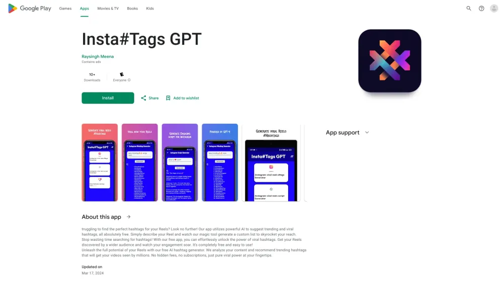 Insta#Tags GPT: AI-powered App for Trending Reels Hashtags