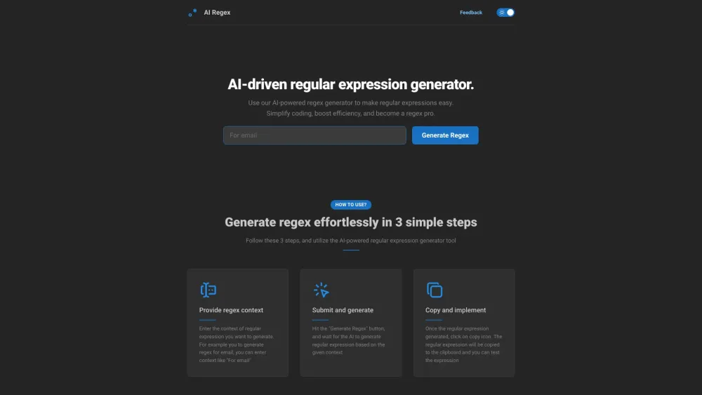 AI Regex - Generate Custom Regex Easily with AI : Effortless Regex Creation