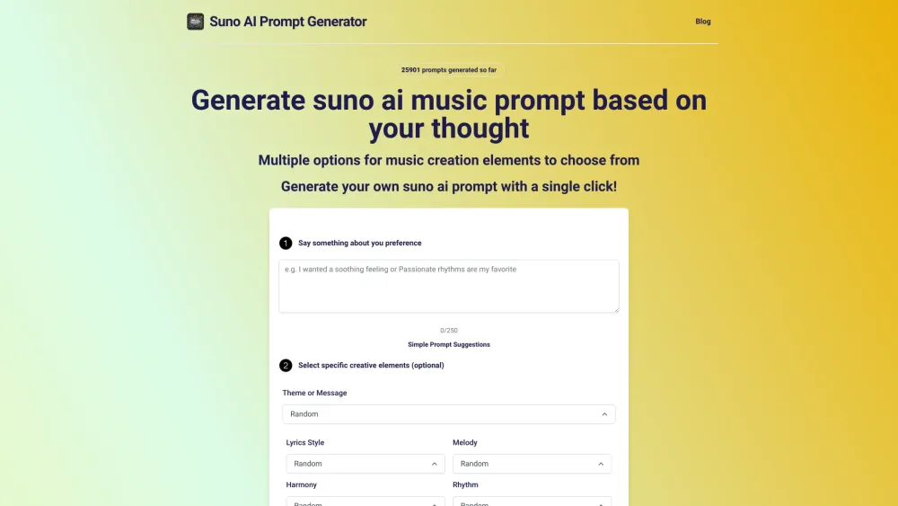 Suno AI Music Prompt Generator: AI-Driven Genre, Theme & Melody Prompts