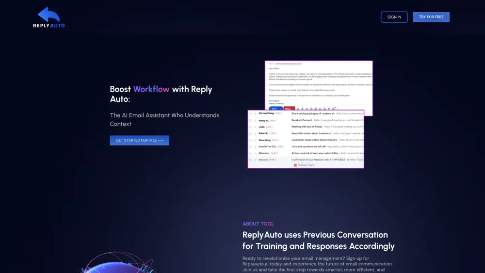 ReplyAuto.ai: AI Email Response Using Past Conversations for Context