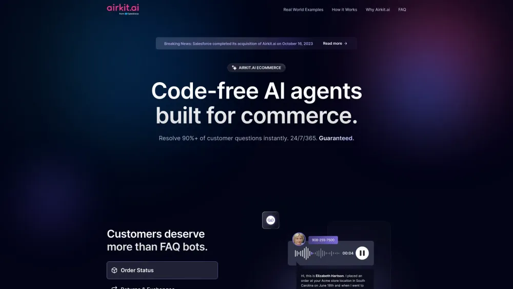 Airkit.ai eCommerce: Code-Free AI Agents, 90%+ Instant Question Resolution