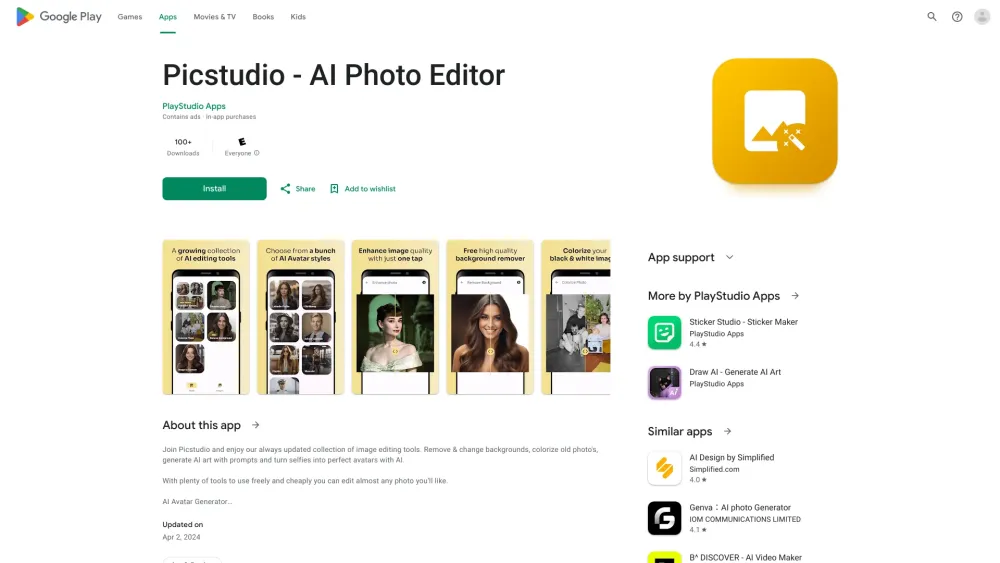 Picstudio - AI Photo Editor: Avatars, Colorize & Enhance Photos, More Tools