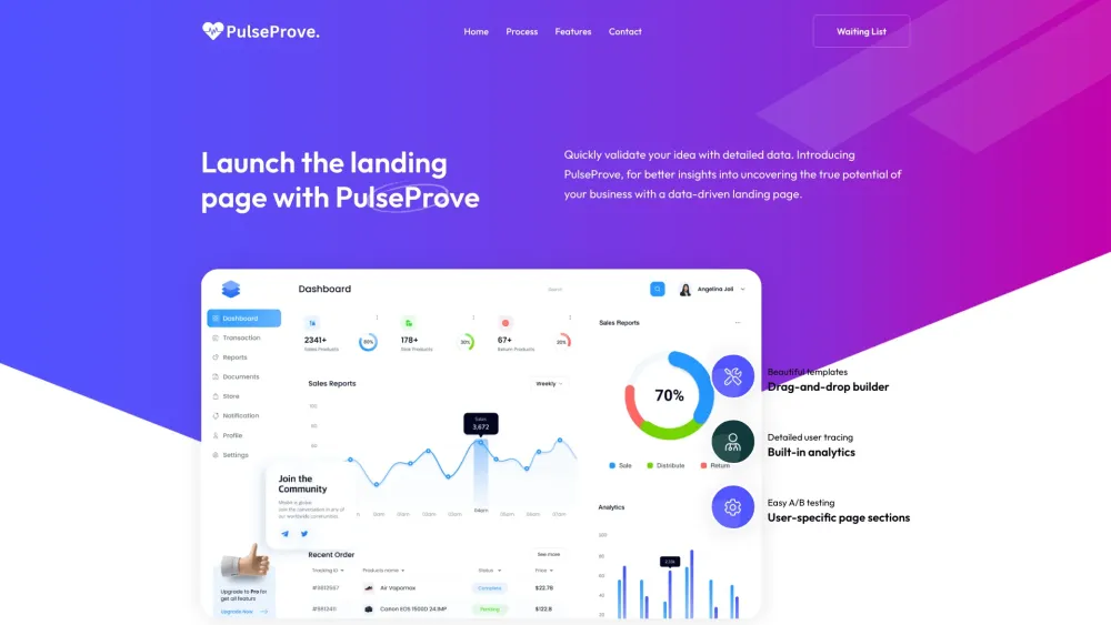 PulseProve: Drag-and-Drop Landing Page Builder with Detailed Tracking