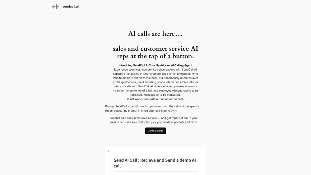 SendCall AI: Make AI Calls Instantly with a Single Click Button