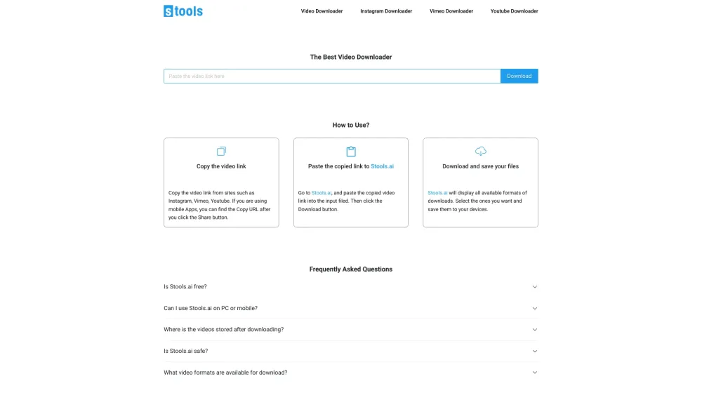 Stools.ai: Free Video Downloader for YouTube, TikTok, Instagram & More