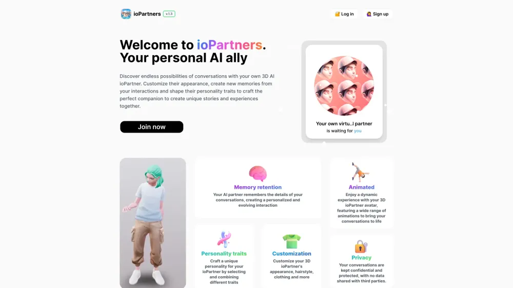 ioPartners: 3D AI Partner for Unmatched Assistance : Personal Companion