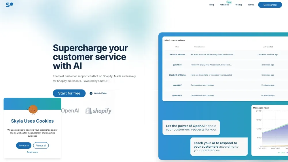 Skyla - Custom ChatGPT for Shopify : AI-Powered Live Chat Service