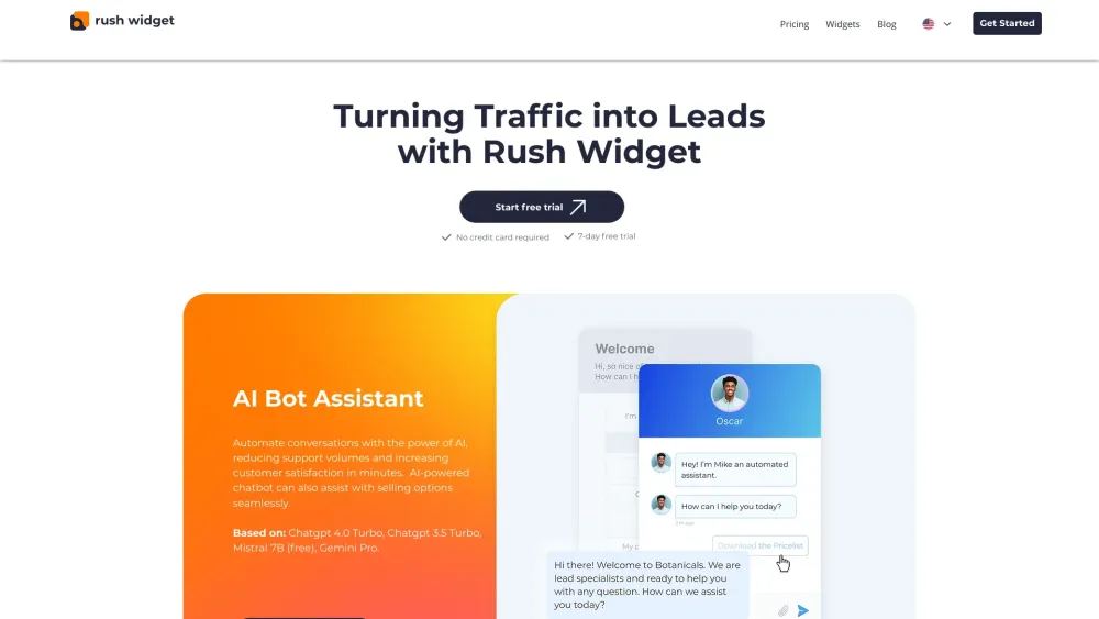 Rush Widget: 24/7 AI Bots for Automated Customer Support, Round-the-Clock