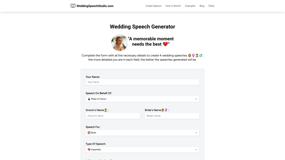 Wedding Speech Studio: AI Custom Wedding Speeches - Personalized Creations