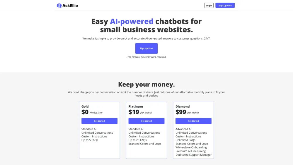 AskEllie: Easy AI Chatbots, 24/7 Support for Small Business Websites