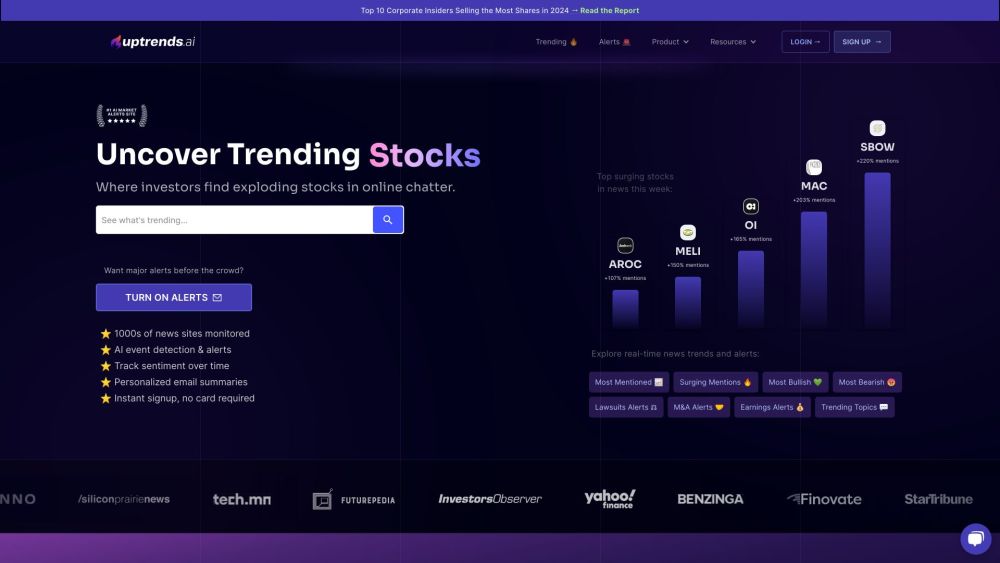 Uptrends AI: Track Trending Stocks, Real-Time Alerts, Sentiment, Mentions