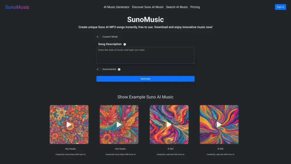 SunoMusic: Create Unique AI MP3 Songs Instantly, Free & Easy