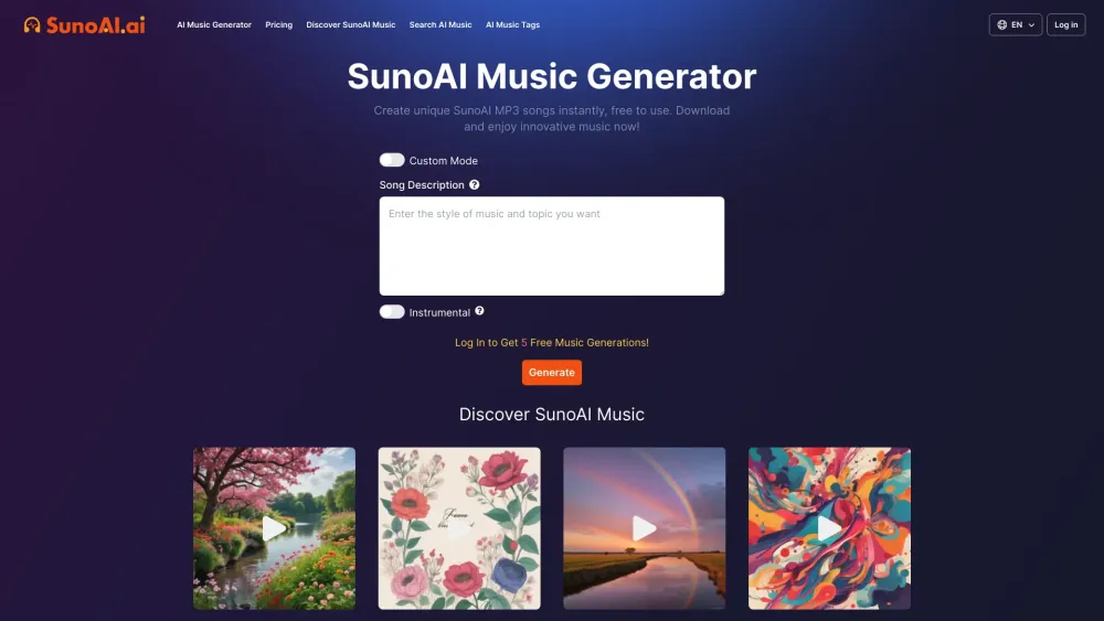 SunoAI Music Generator: Free AI-Powered High-Quality Music Creation