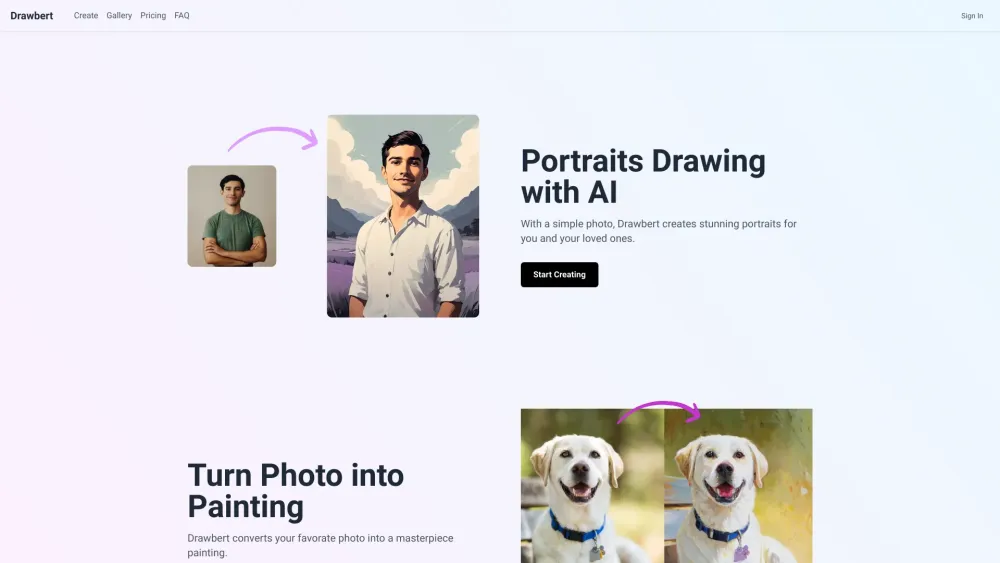 Drawbert AI: Swift Photo-to-Painting, Custom Art Styles - Stunning Portraits