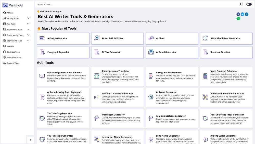 Writify.AI: 50+ AI Tools for Code, Text, SEO - No Sign-Up Needed