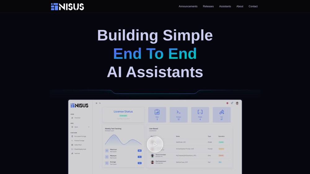 NISUS-AI: Create AI Assistants, Manage Models, No Coding, Rapid Dev