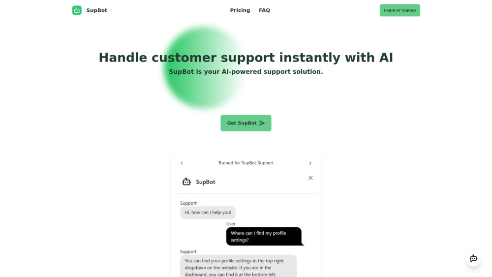 SupBot: AI Support Bots for Customer Interactions, Quick Deployment